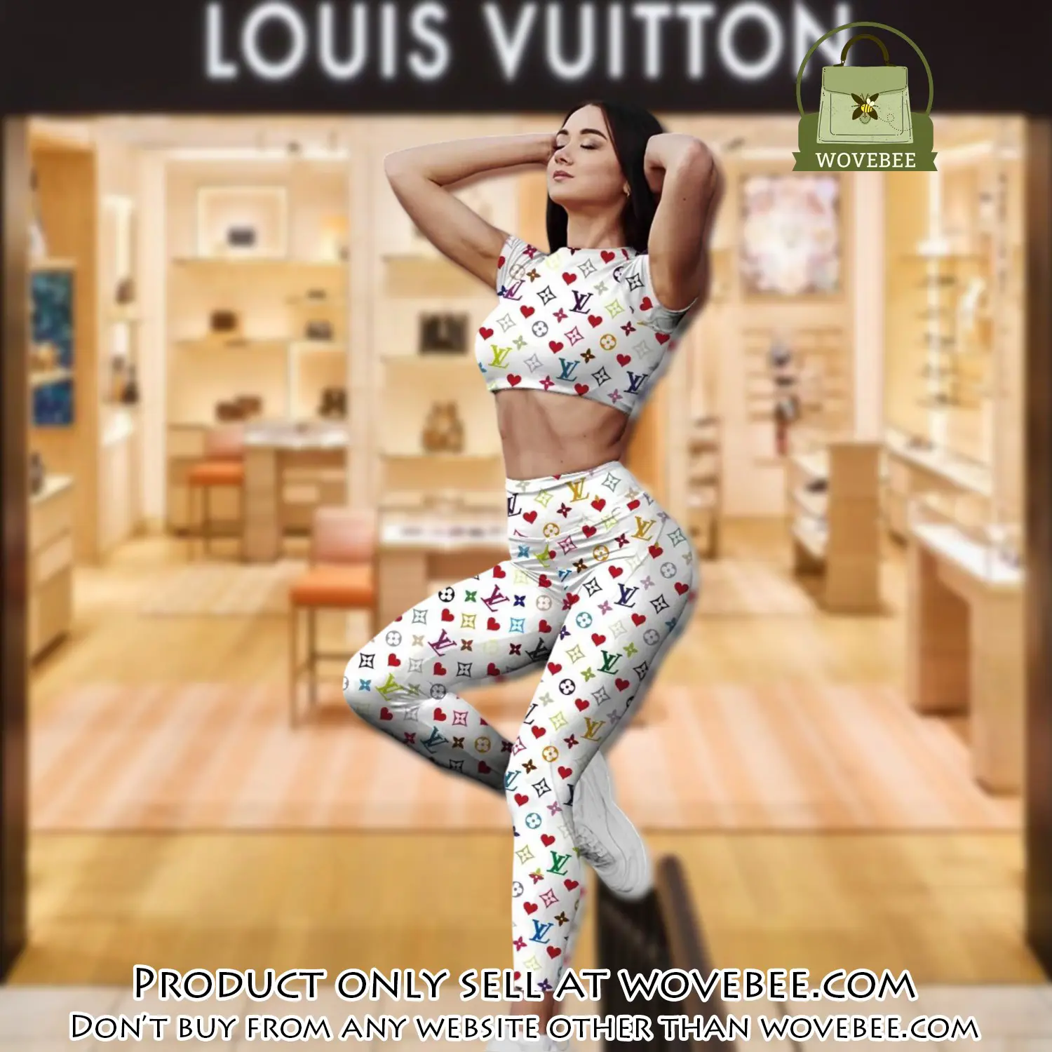 White louis vuitton sportwear combo luxury crop top tshirt and legging for women ctl1004 wvb0816705